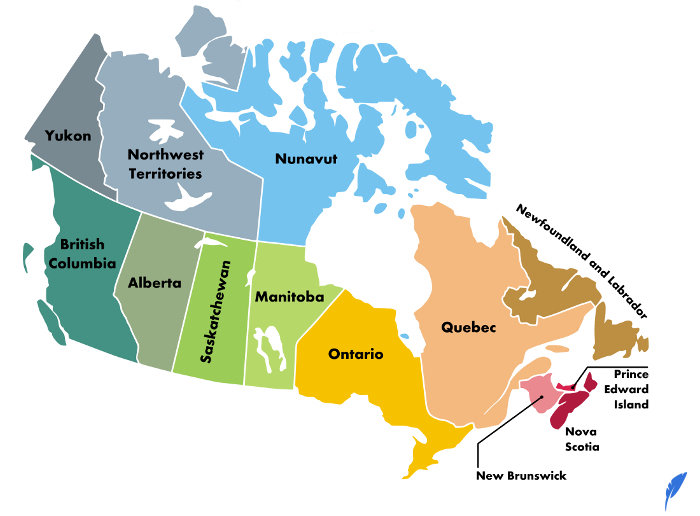 استان های کانادا در نقشه کانادا